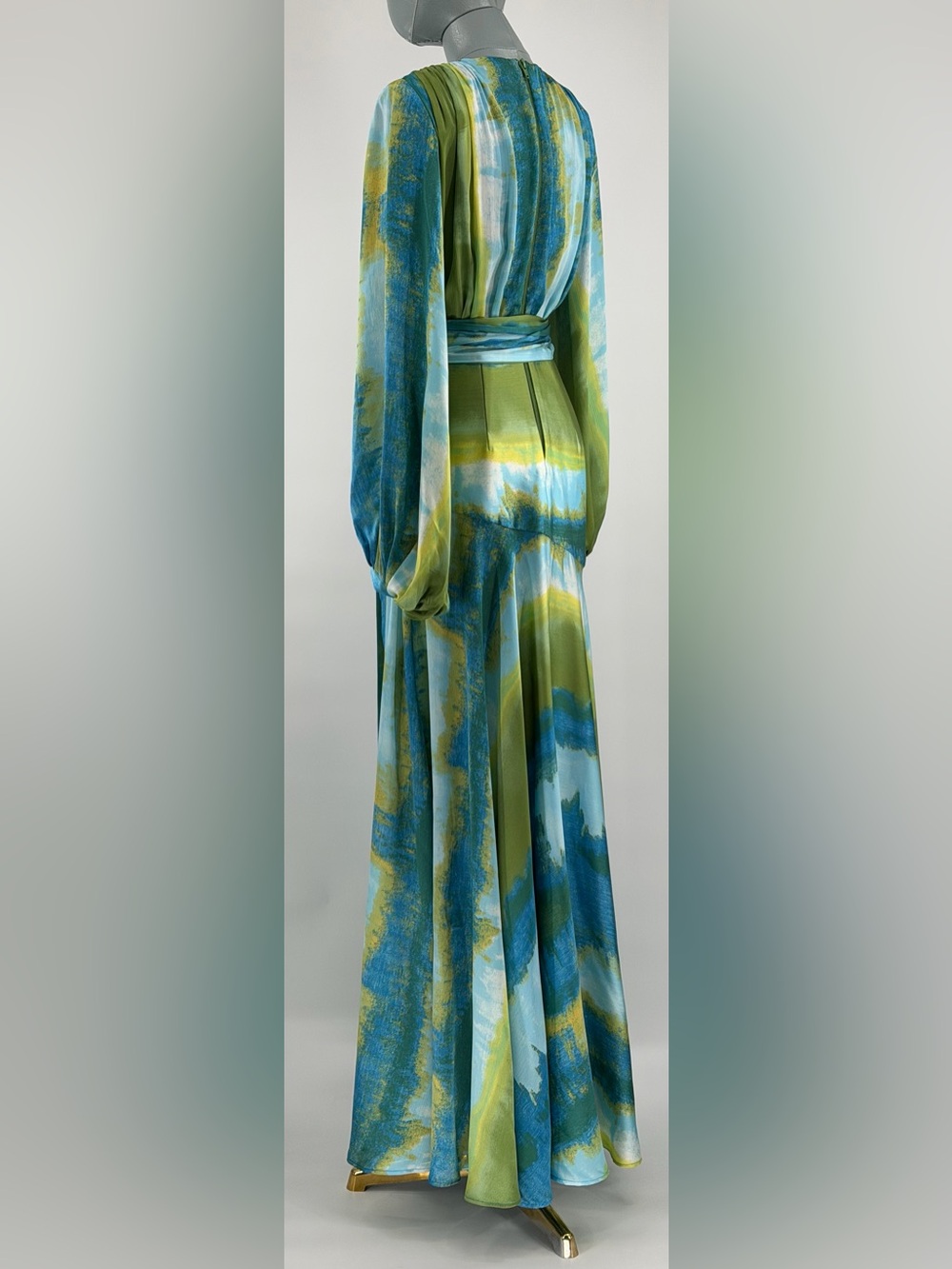 🆕 BRONX & BANCO 🧿 NWOT Coastal Carmen Belted Fringe Gown, Blue - Sz XS US 2 - Picture 9 of 16